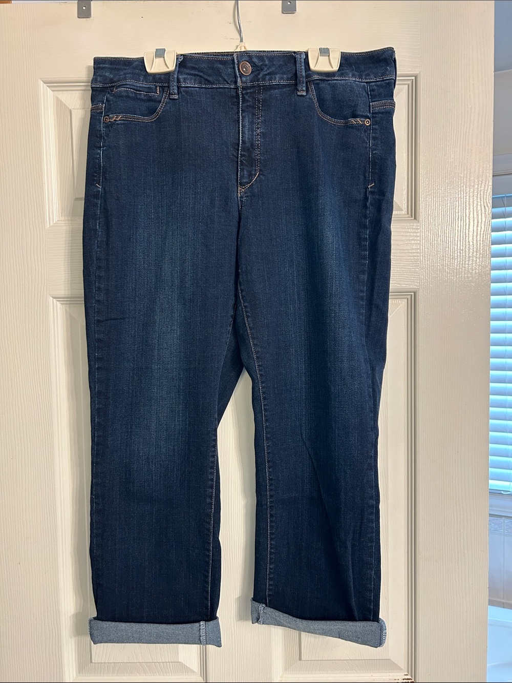 Dark Blue Rolled Hem Capri Jeans